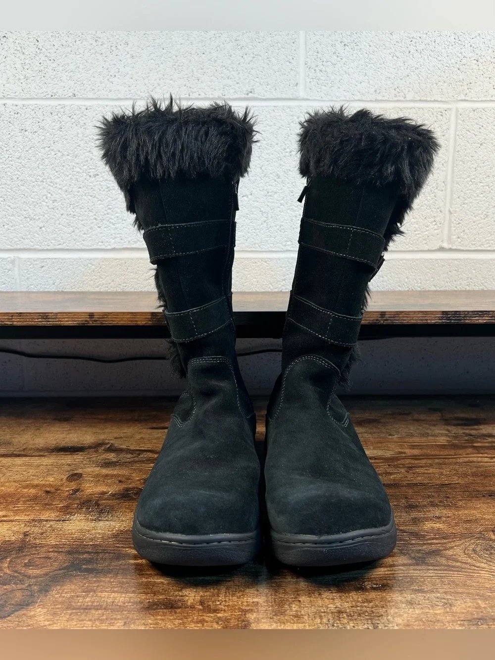 LL Bean Boots Waterproof Faux Fur Black Suede Primaloft Tall Winter Women's 9
